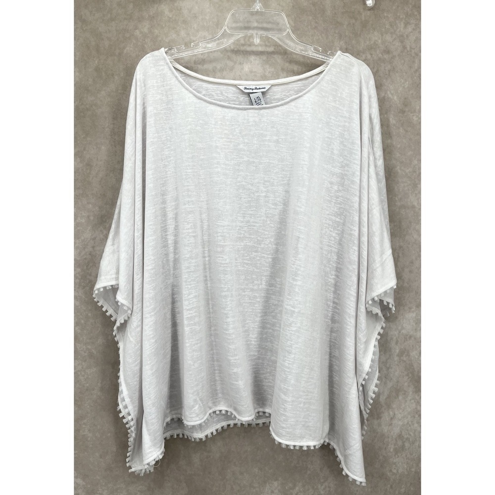 Tommy Bahama Poncho Top Size L/XL Fringe Trim Lightweight White Swimsuit Cover